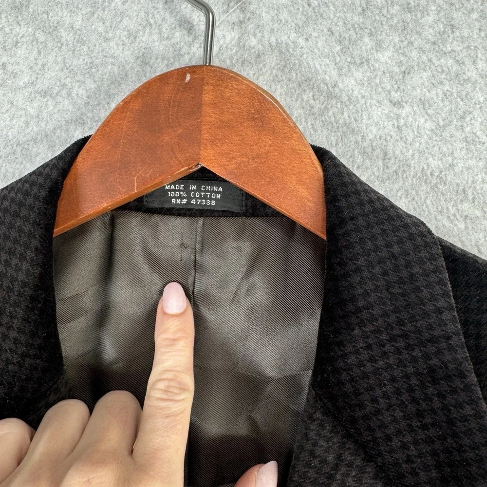 Jones New York Velvet Cotton Blazer Brown‎ Houndstooth 44L Sport Coat